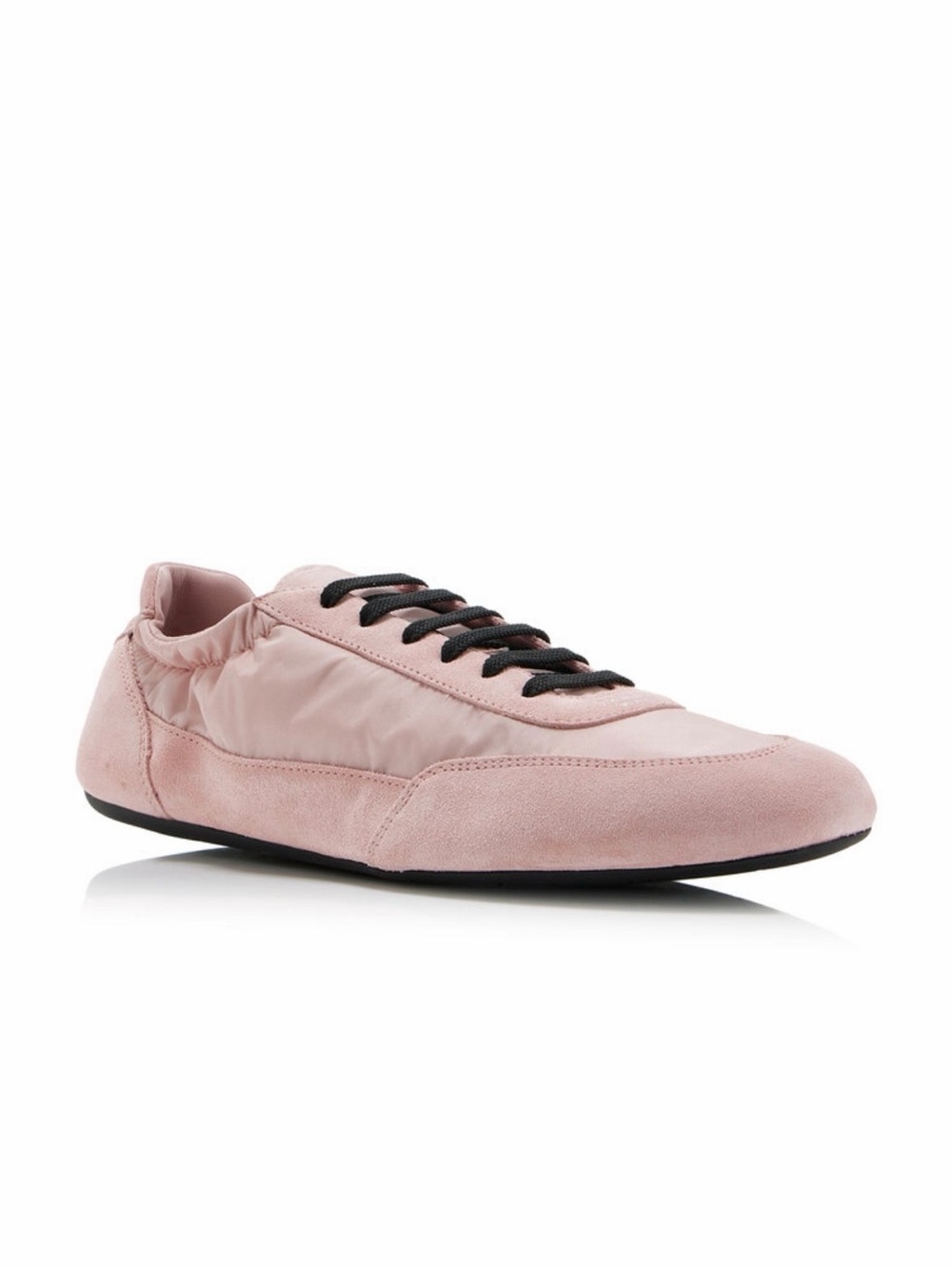 PRADA COLLAPSE PESCO PINK SUEDE NYLON LACE UP SNEAKERS